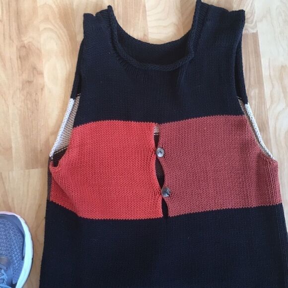 Kaoru Izushi art sleeveless color block sweater brown cream orange black Medium - Picture 8 of 8